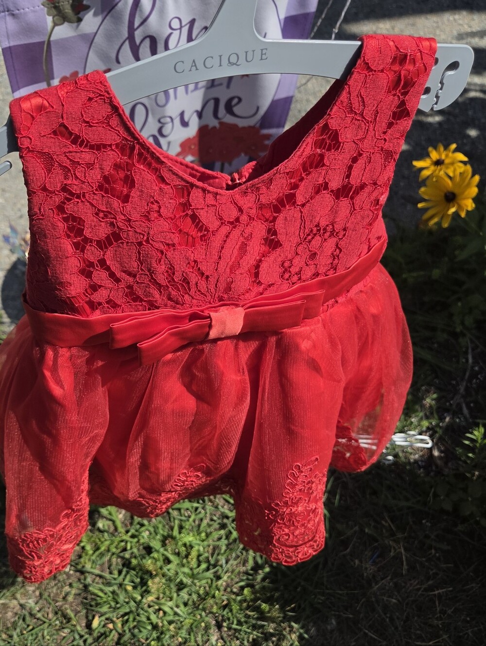 Compoituon EUC Sz 18 M Red Lace Bow Tulle Dress